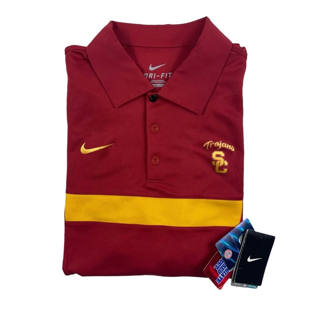 Nike USC Trojans Mens Dri-FIT Performance Polo Shirt Red Gold Small NEW